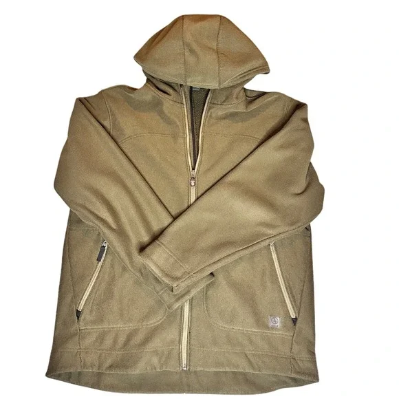 Aigle Olive Green Softshell Fleece-Lined Hooded Jacket Outdoor Zip-Up Men's XXL - Picture 1 of 8